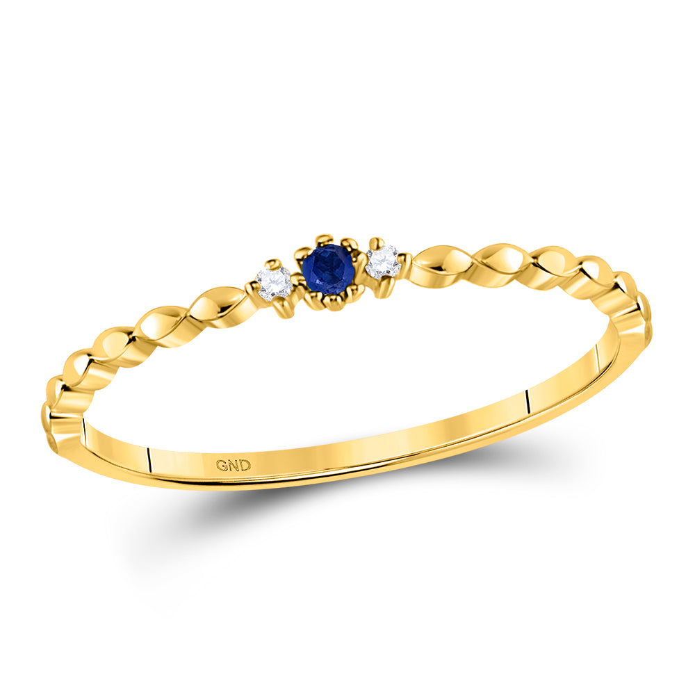 10Kt Yellow Gold 0.012Ctw Diamond 0.014Ct-Sapphire Gemstone Stackable Band