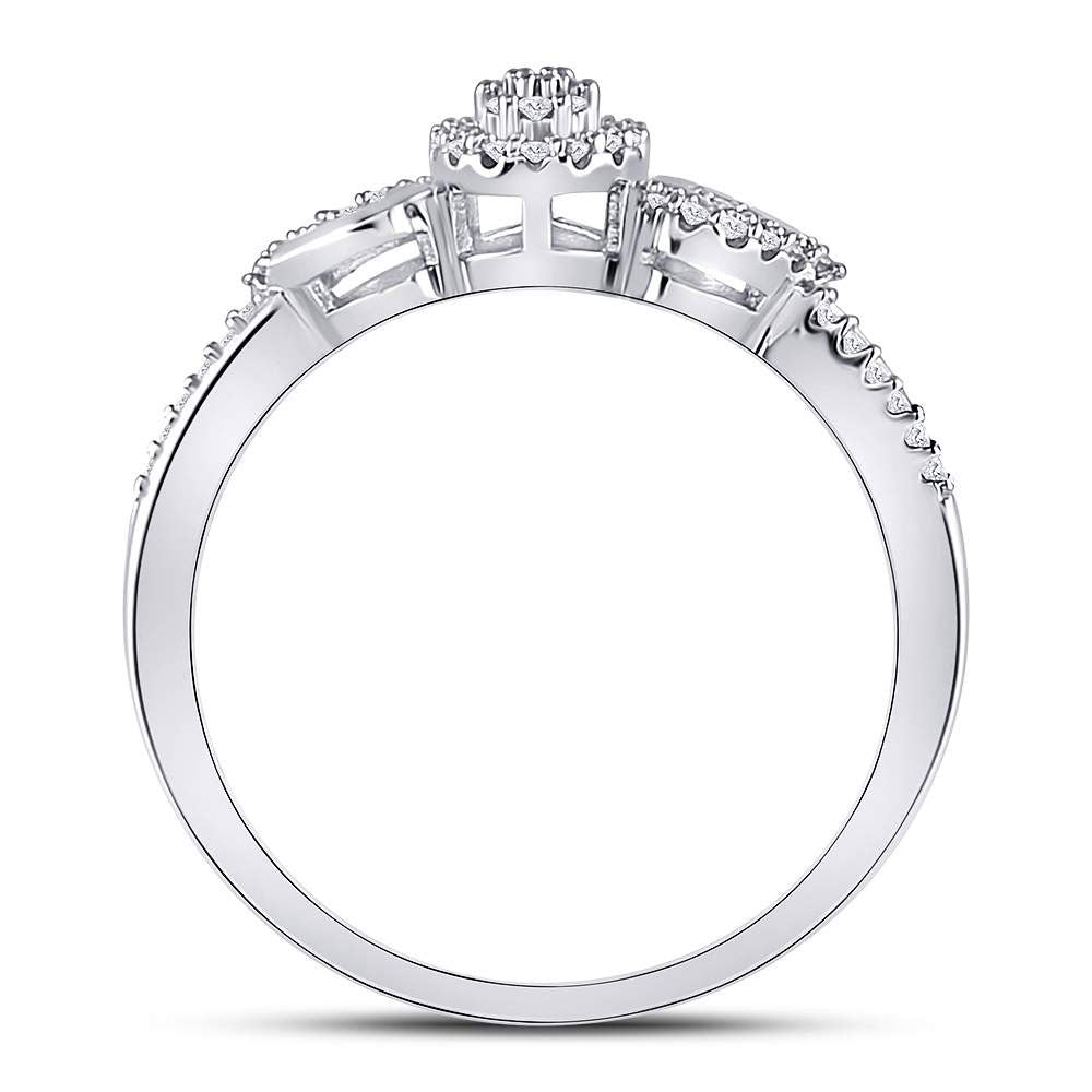 10Kt White Gold Womens Round Diamond Teardrop Cluster Curl Ring 1/8 Cttw (2.41 grams)