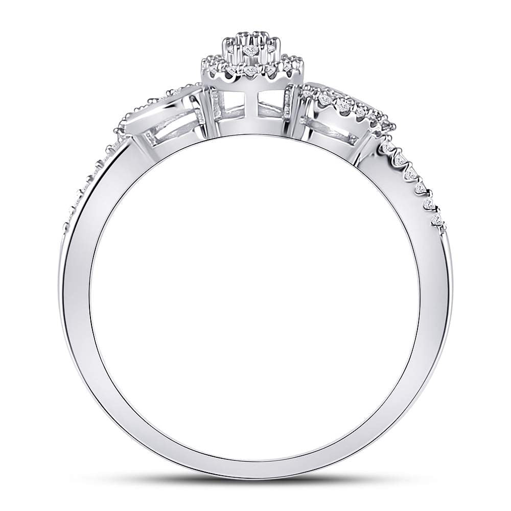 10Kt White Gold Womens Round Diamond Teardrop Cluster Curl Ring 1/8 Cttw (2.41 grams)