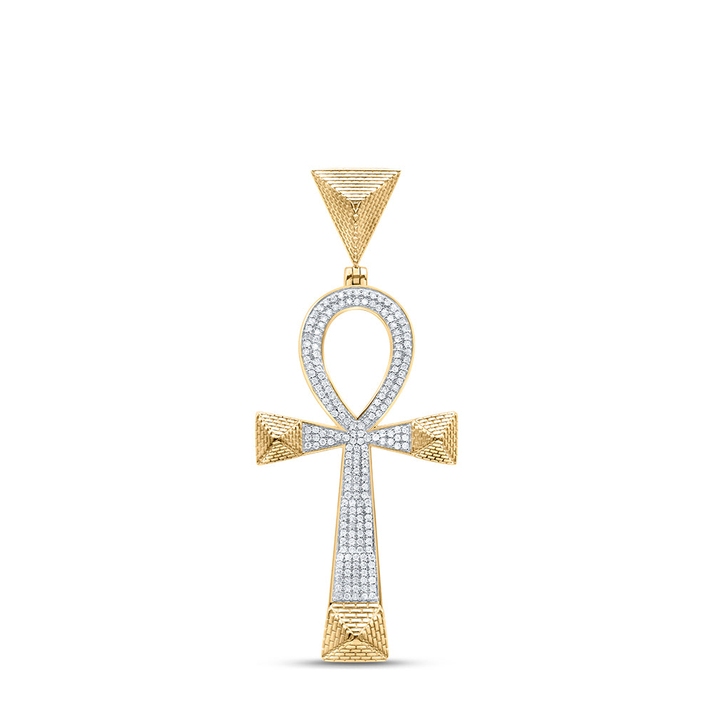 10Kt Yellow Gold 1/2Ct-Dia Mens Ankh Cross Charm (7.03 grams)