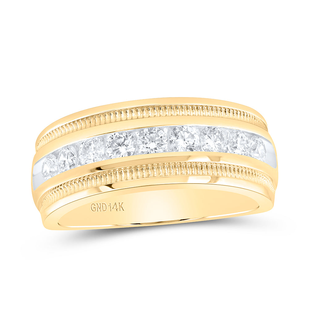 Gold Band Wedding Ring 1 Cttw Round Natural Diamond Mens (10.93 grams)