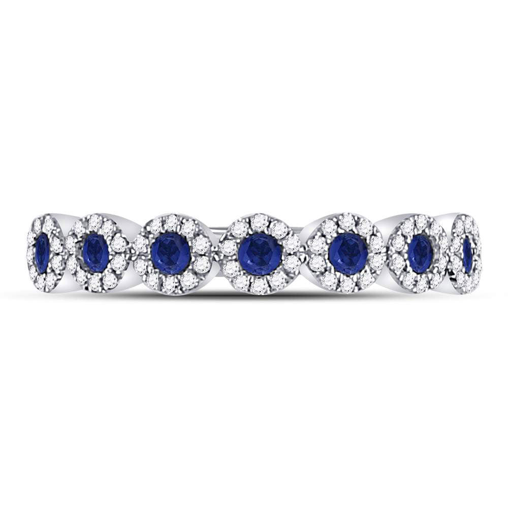 10Kt White Gold 1/5Ct Diamond 1/4Ct-Sapphire Gemstone Stackable Band (3.17 grams)