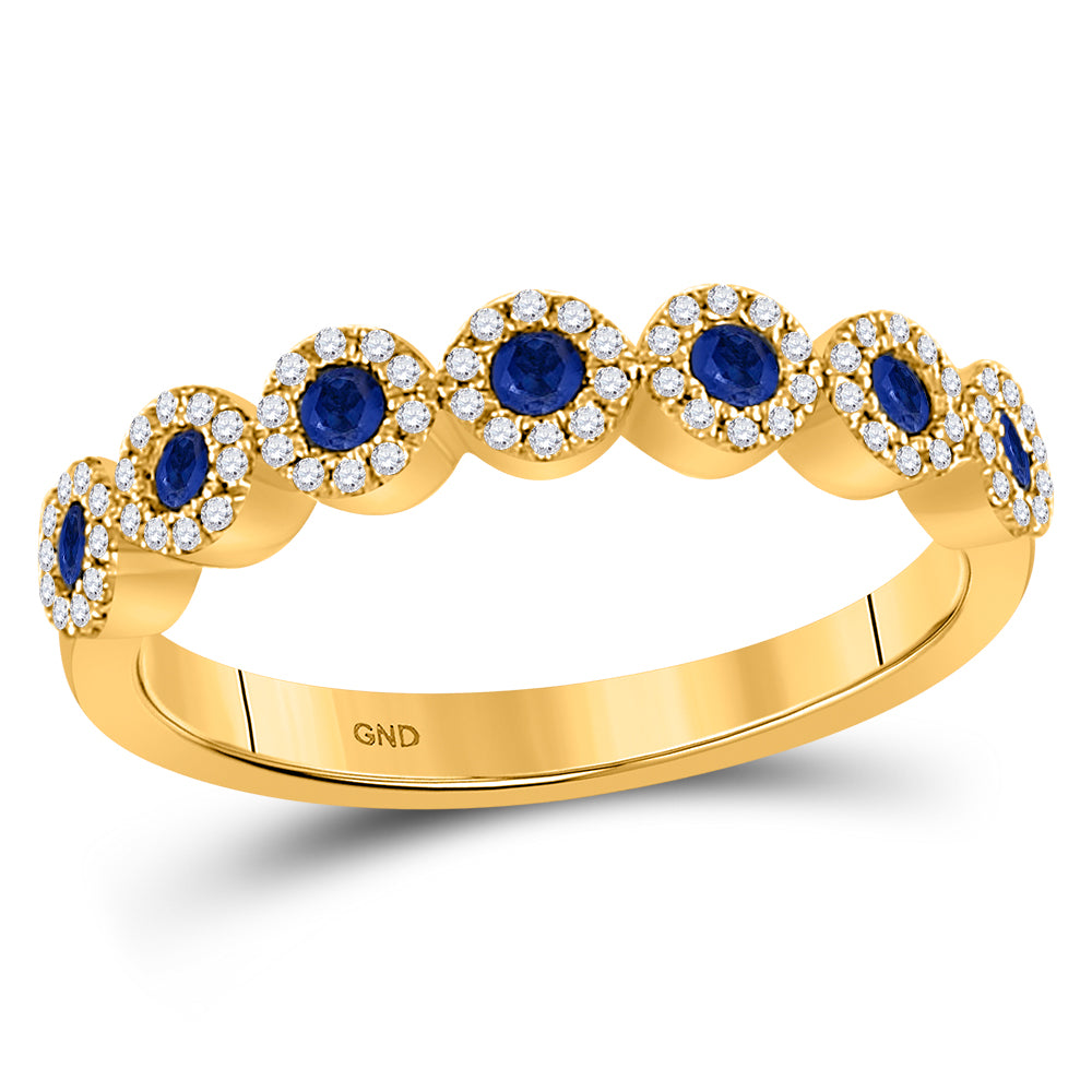 10Kt Yellow Gold 1/5Ct Diamond 1/4Ct-Sapphire Gemstone Stackable Band (3.17 grams)