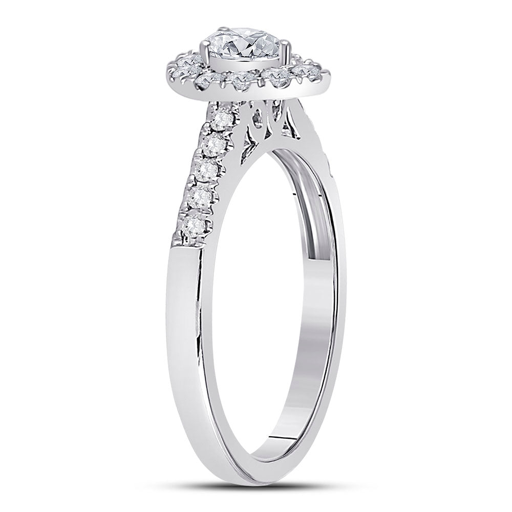 14Kt White Gold 1/2Ct-Dia Ana M 1/5Ct-Cpear Single Halo Engagement Ring