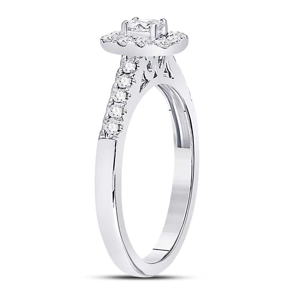 14Kt White Gold 1/2Ct-Dia Ana M 1/5Ct-Coval Single Halo Engagement Ring