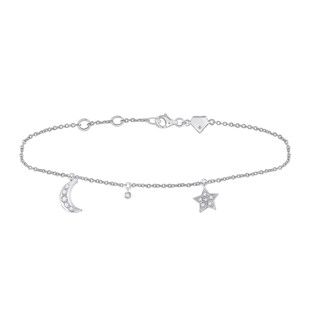 Sterling Silver 1/12Ctw-Dia Cn Moon And Star Bracelet (1.87 grams)