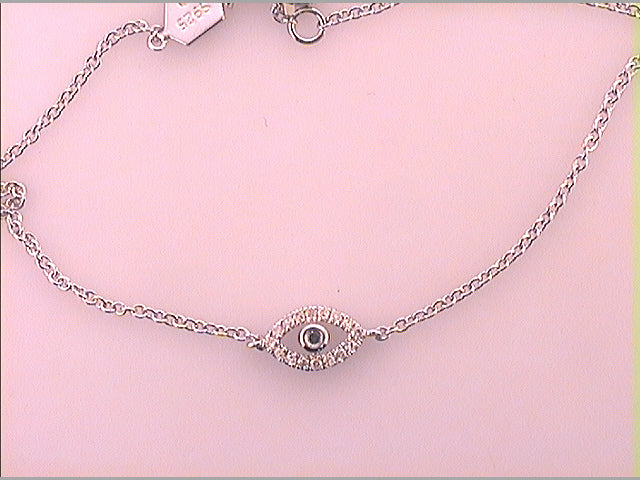 Sterling Silver 1/10Ctw-Dia Cn Evil Eye Bracelet (1.32 grams)