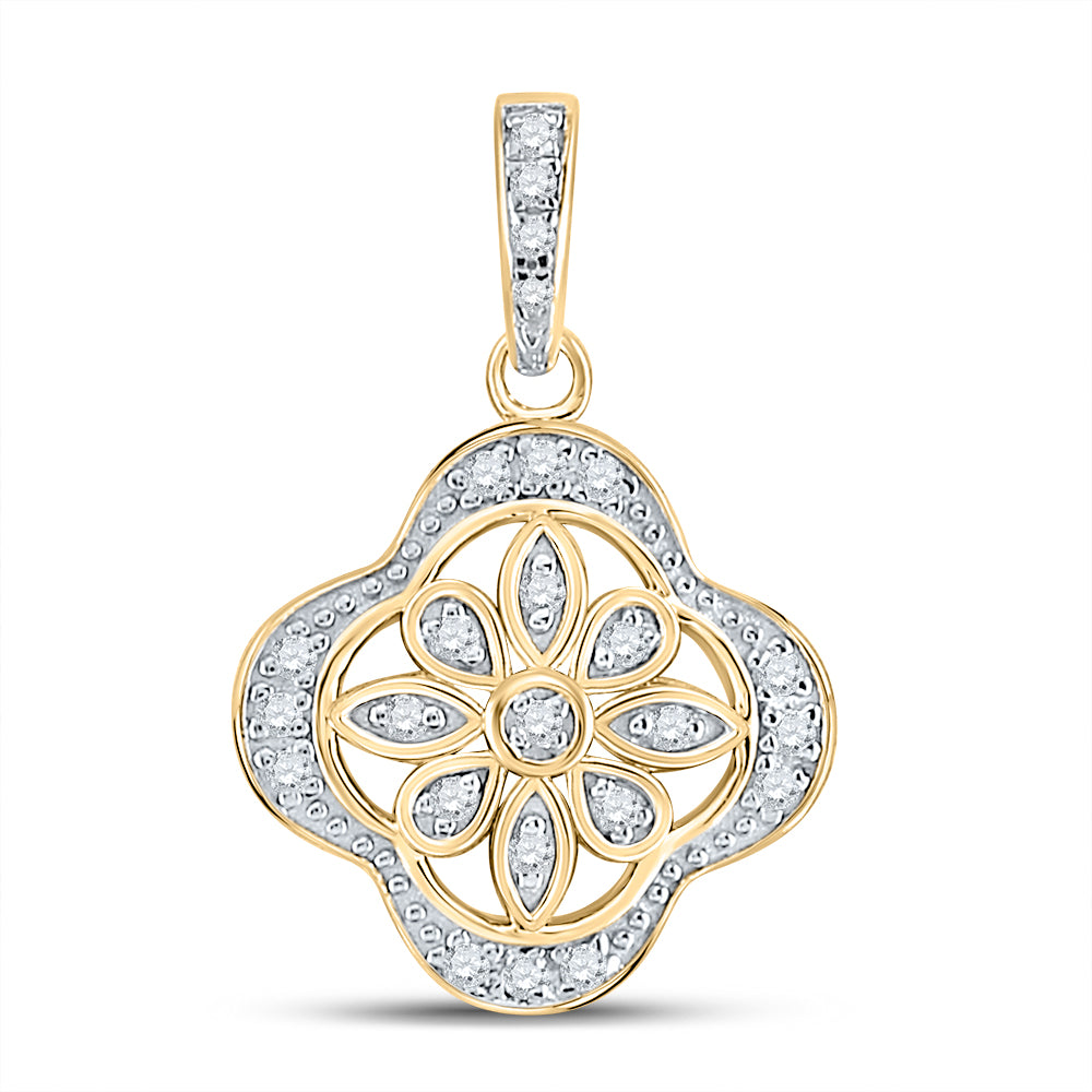 Sterling Silver Floral Fashion Pendant 1/10 Cttw Round Natural Diamond Womens (1.1 grams)