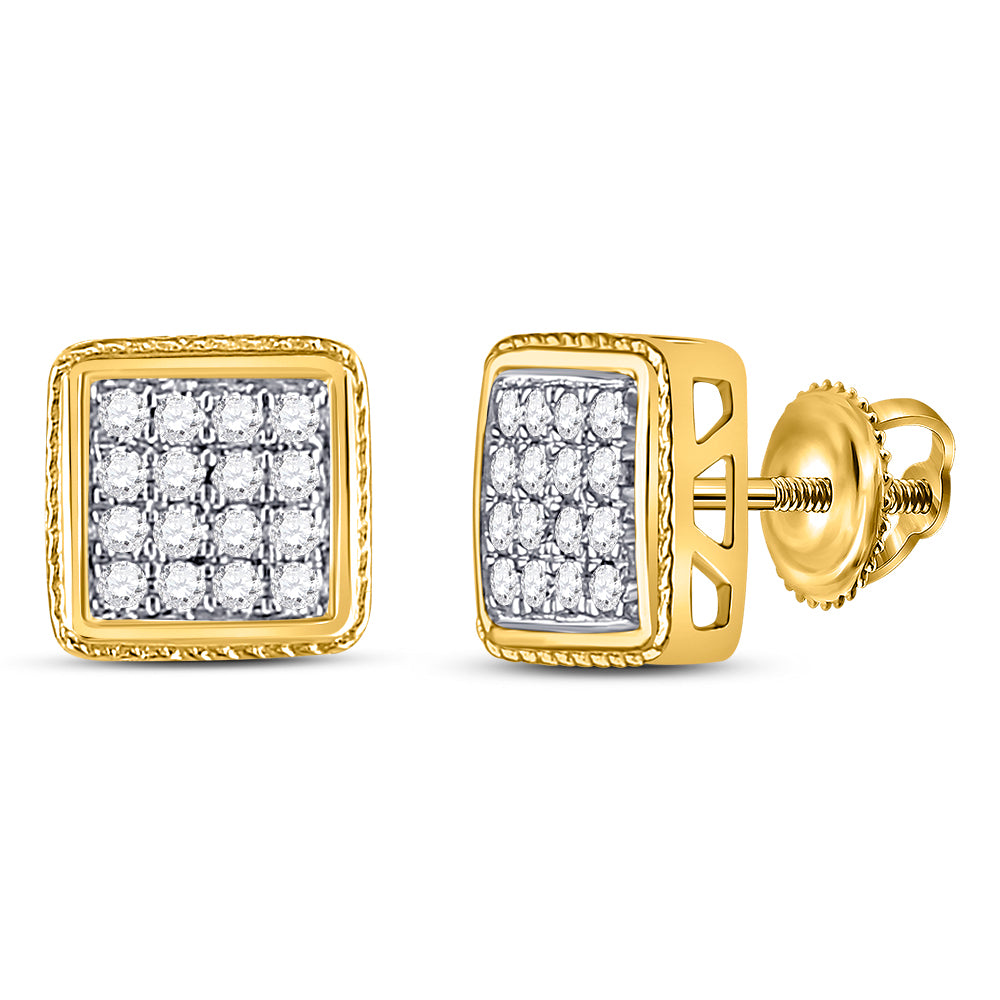 Gold Square Earrings 1/4 Cttw Round Natural Diamond Mens (1.49 grams)