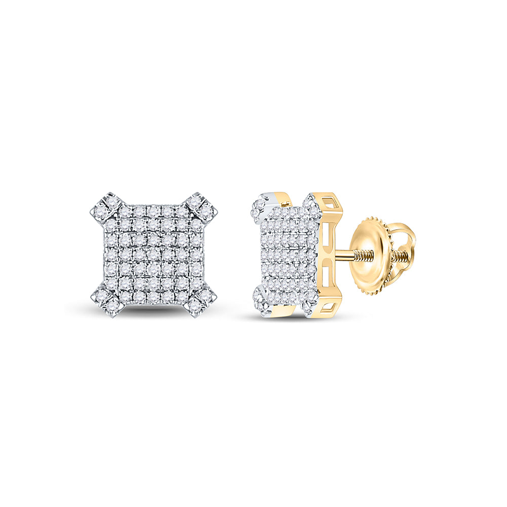 Gold Square Earrings 1/3 Cttw Round Natural Diamond Mens (1.51 grams)