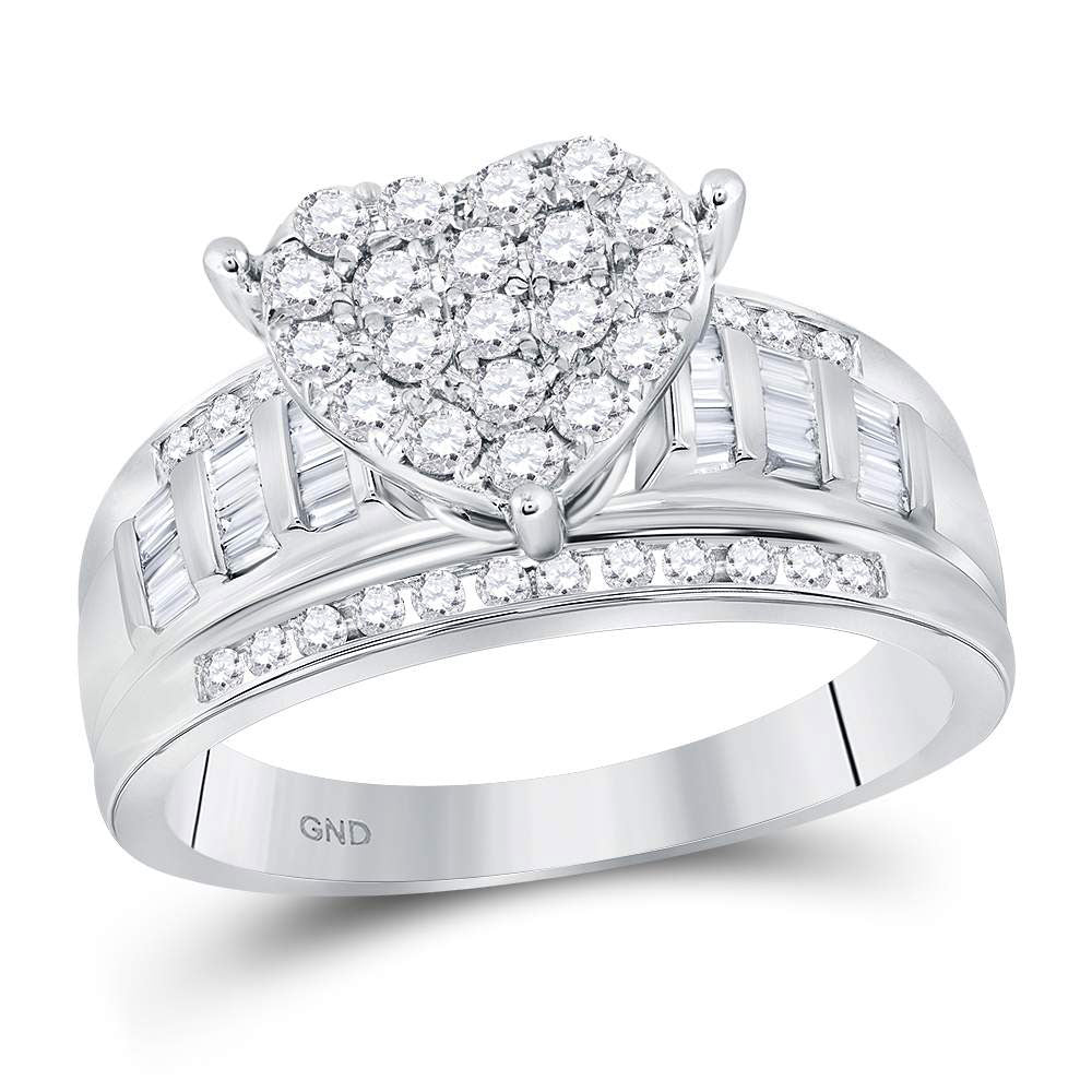 10Kt White Gold 1Ctw-Dia Cindy Heart Ring-S5 (4.62 grams)