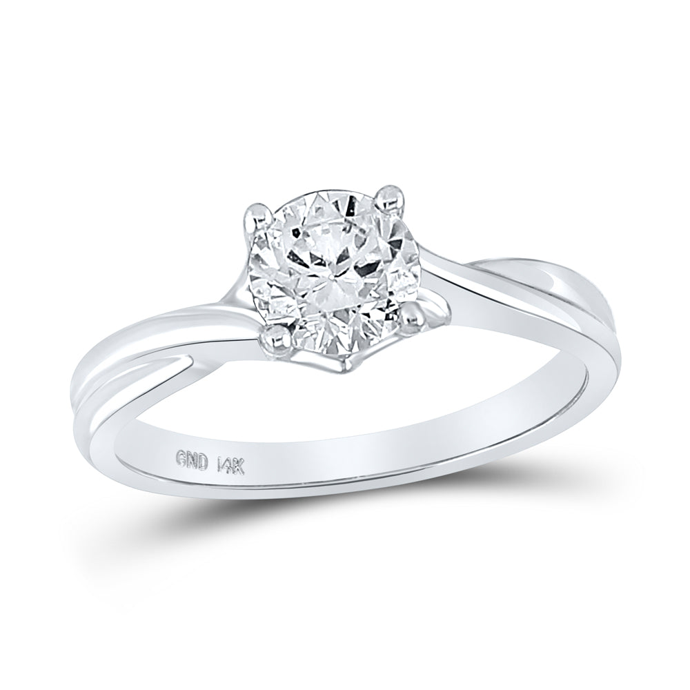 14Kt White Gold Womens Round Diamond Solitaire Bridal Wedding Engagement Ring 1/2 Cttw (Certified) (2.4 grams)