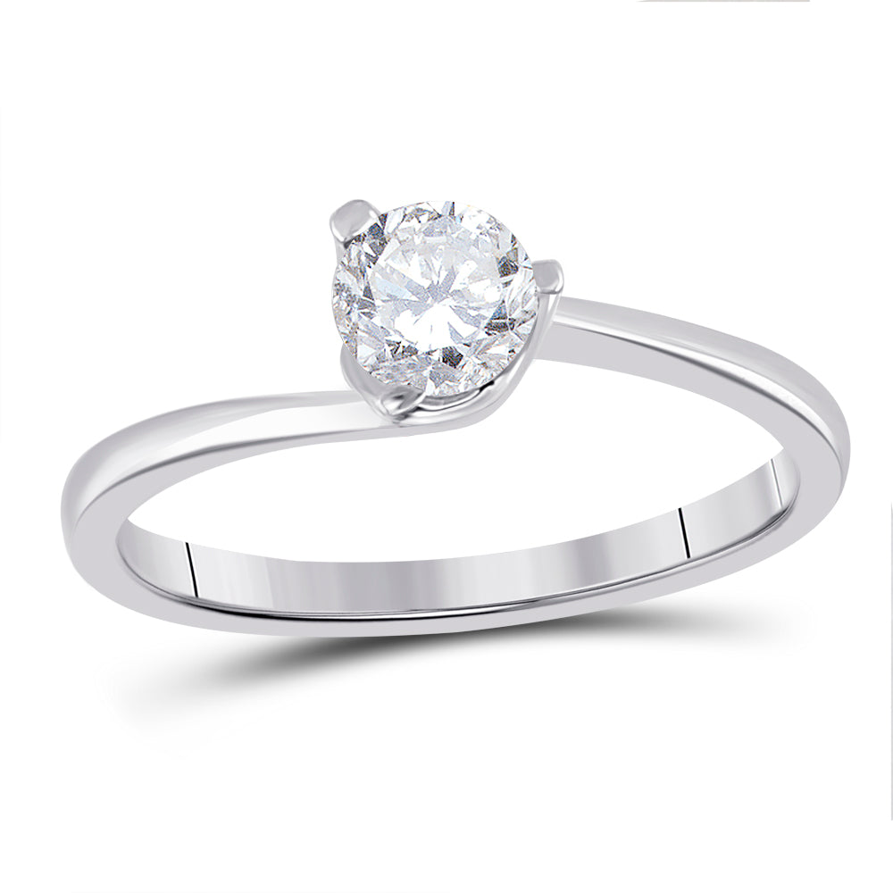 14Kt White Gold Womens Round Diamond Solitaire Bridal Wedding Engagement Ring 1/2 Cttw (Certified) (2.48 grams)
