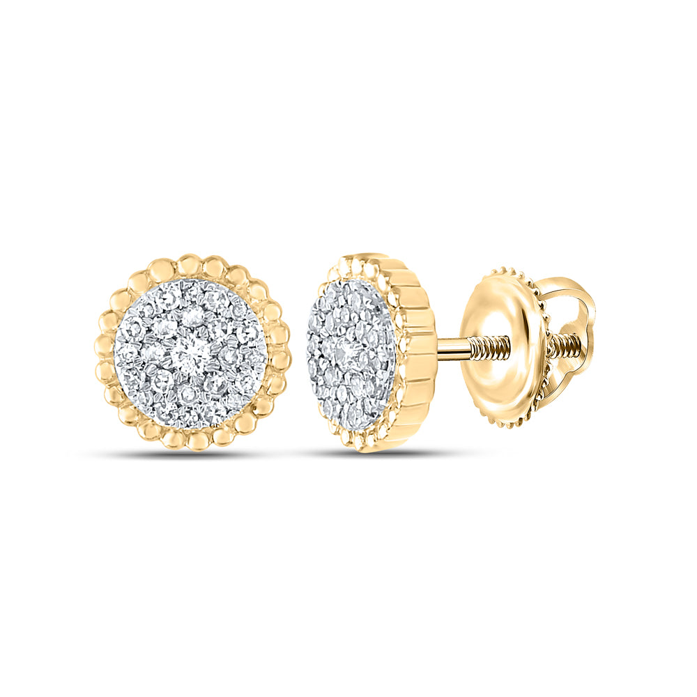 Gold Beaded Halo Cluster Earrings 1/4 Cttw Round Natural Diamond Womens (1.36 grams)