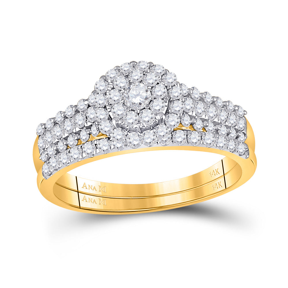 Gold Cluster Bridal Wedding Ring Band Set 3/4 Cttw Round Natural Diamond Womens (3.11 grams)