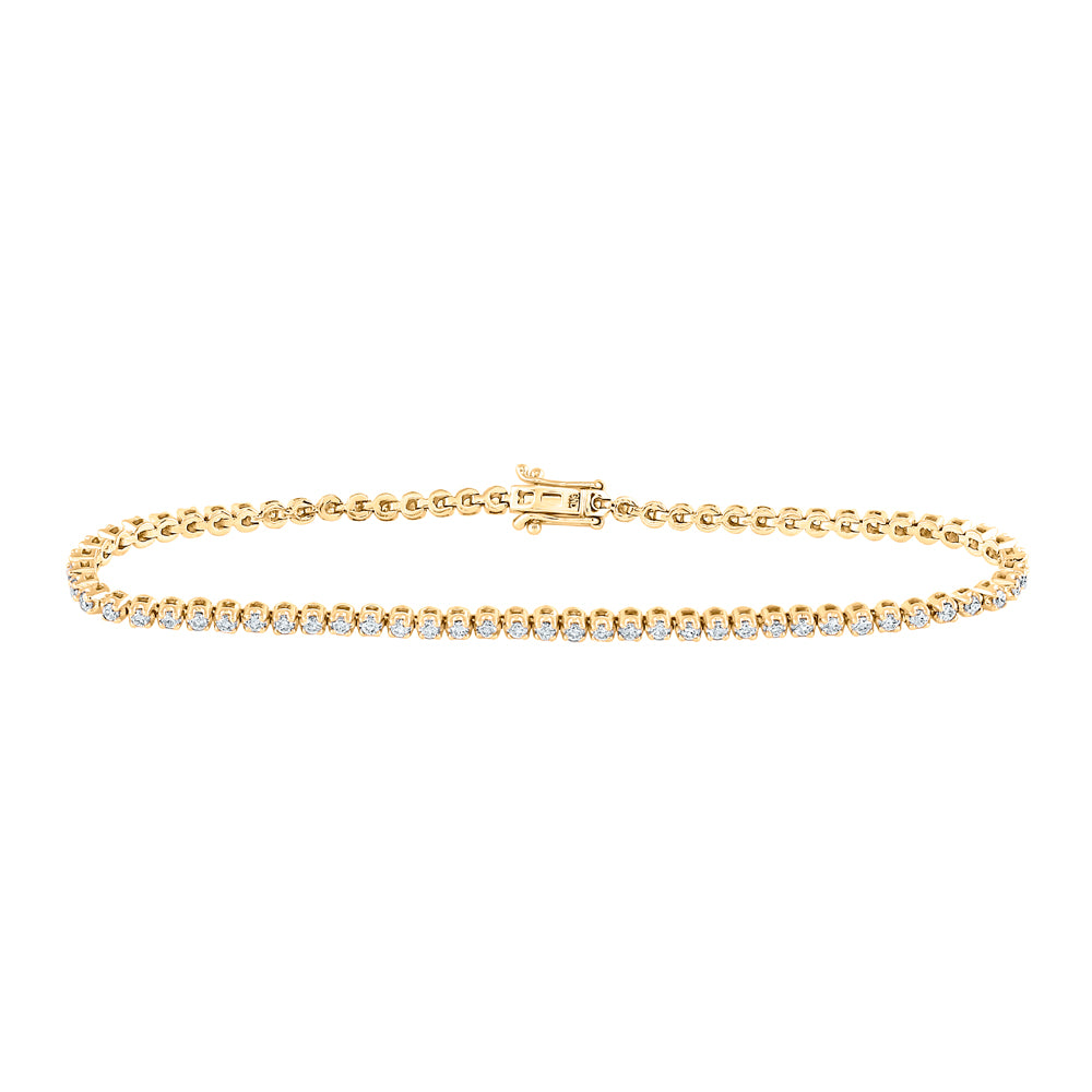 Gold Studded Tennis Bracelet 1-1/5 Cttw Round Natural Diamond Womens (6.47 grams)