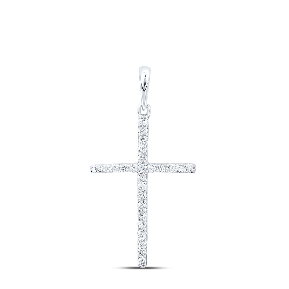 10Kt White Gold 1/8Ctw-Dia Cn Cross Pendant (0.65 grams)