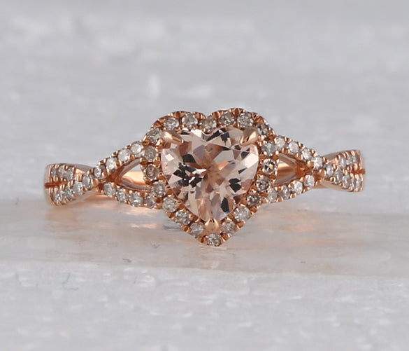 10Kt Rose Gold 1/4Ctw-Dia Cn 1Ct-Cmorgnite Heart Ring (2.21 grams)