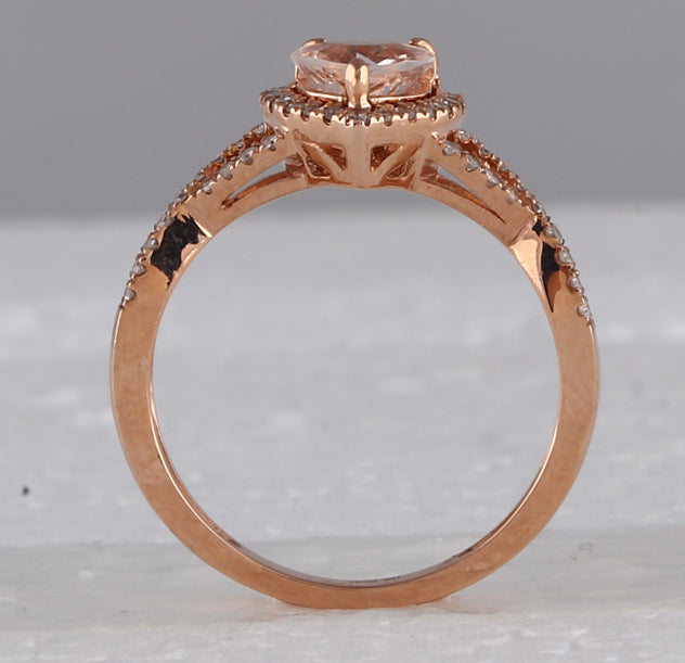 10Kt Rose Gold 1/4Ctw-Dia Cn 1Ct-Cmorgnite Heart Ring (2.21 grams)