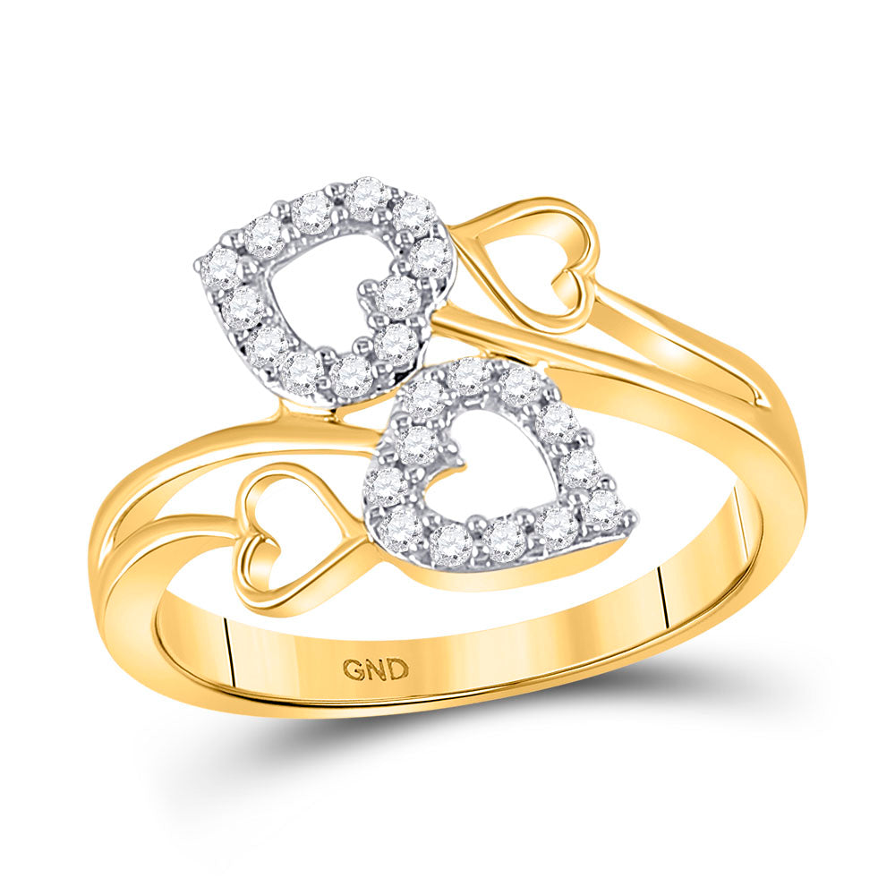 Gold Double Heart Ring 1/4 Cttw Round Natural Diamond Womens (2.03 grams)