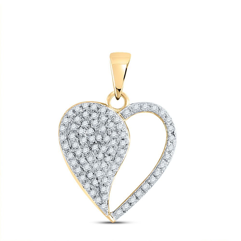 Gold Modern Heart Pendant 1/3 Cttw Round Natural Diamond Womens (1.18 grams)