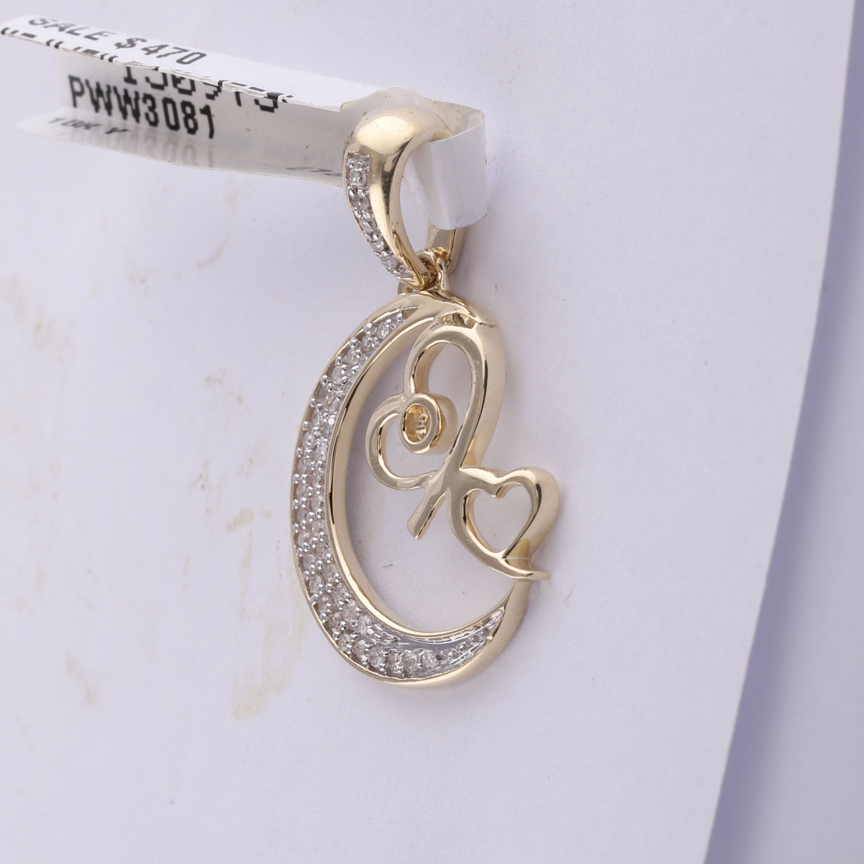 Gold Crescent Moon Heart Pendant 1/10 Cttw Round Natural Diamond Womens (1.76 grams)