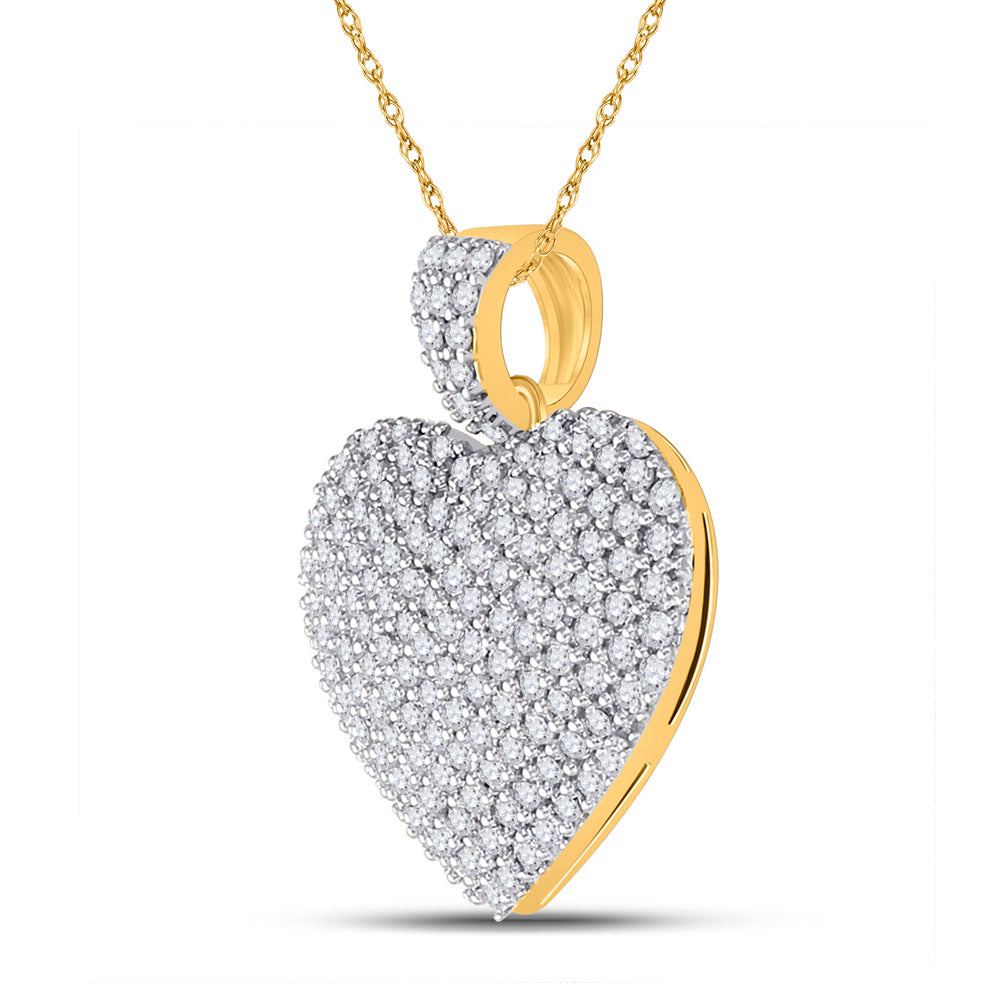Gold Charmed Heart Pendant 1 Cttw Round Natural Diamond Womens (3.31 grams)