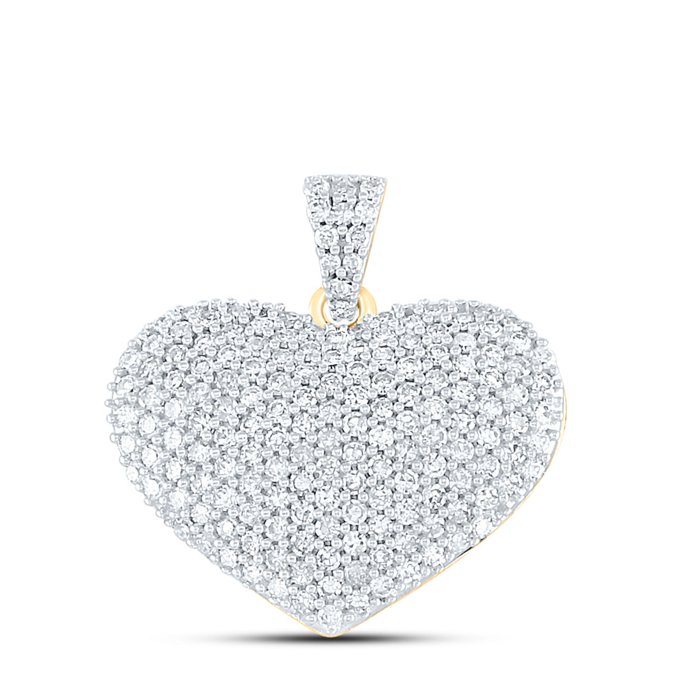 Gold Charmed Heart Pendant 1 Cttw Round Natural Diamond Womens (3.31 grams)