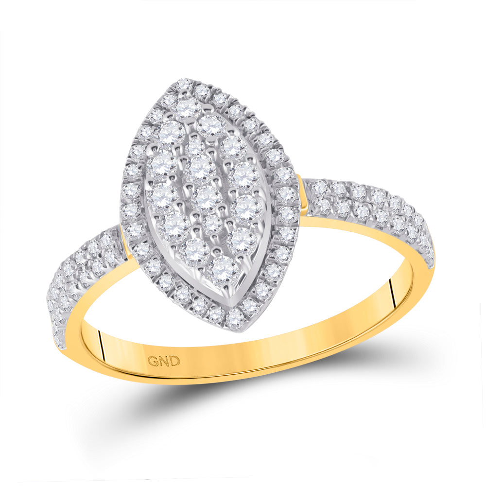 Gold Marquise-shape Cluster Ring 5/8 Cttw Round Natural Diamond Womens (2.04 grams)