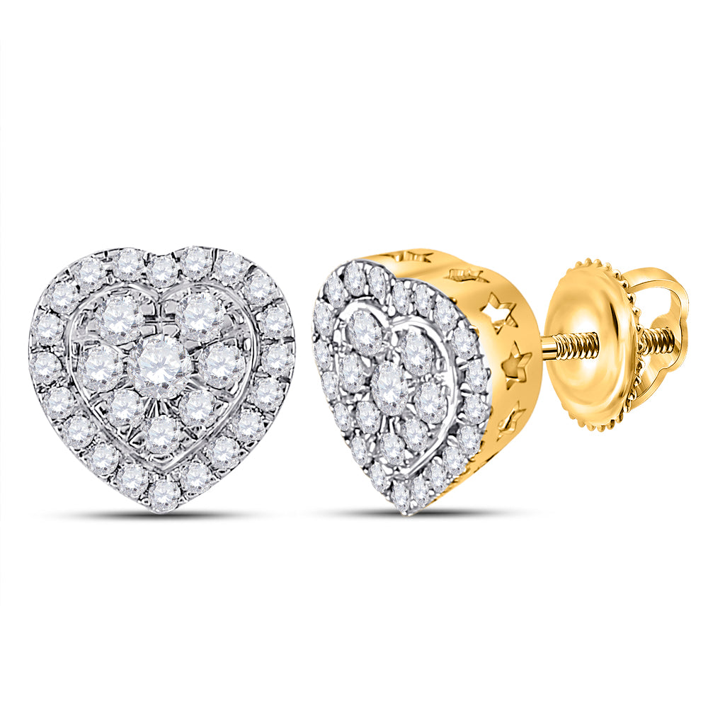 Gold Heart Earrings 1/2 Cttw Round Natural Diamond Womens (1.79 grams)