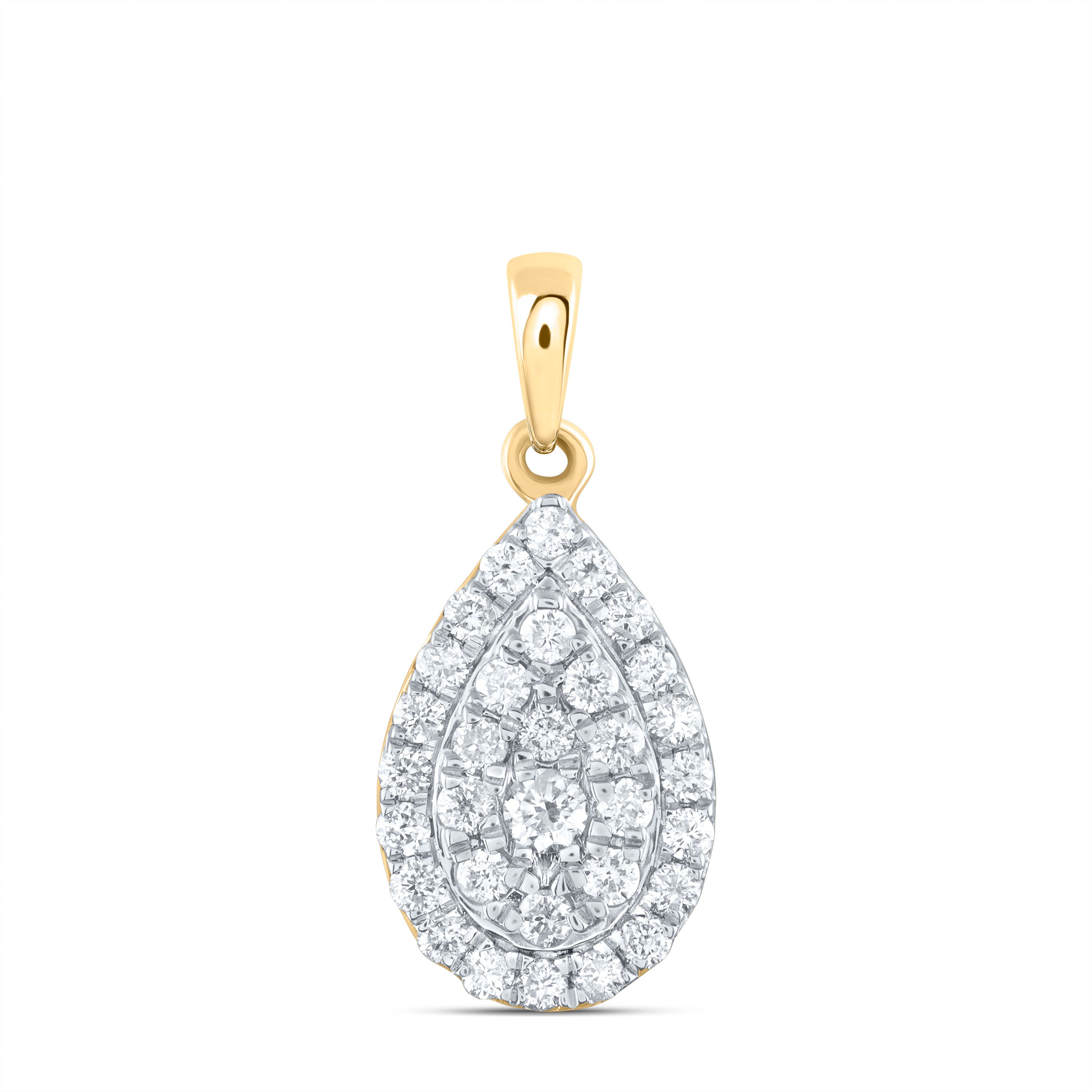 Gold Teardrop Pendant 1/2 Cttw Round Natural Diamond Womens (1.09 grams)