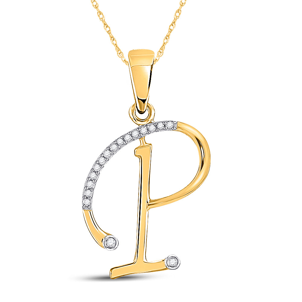 Gold Initial P Letter Pendant 1/12 Cttw Round Natural Diamond Womens (1.29 grams)