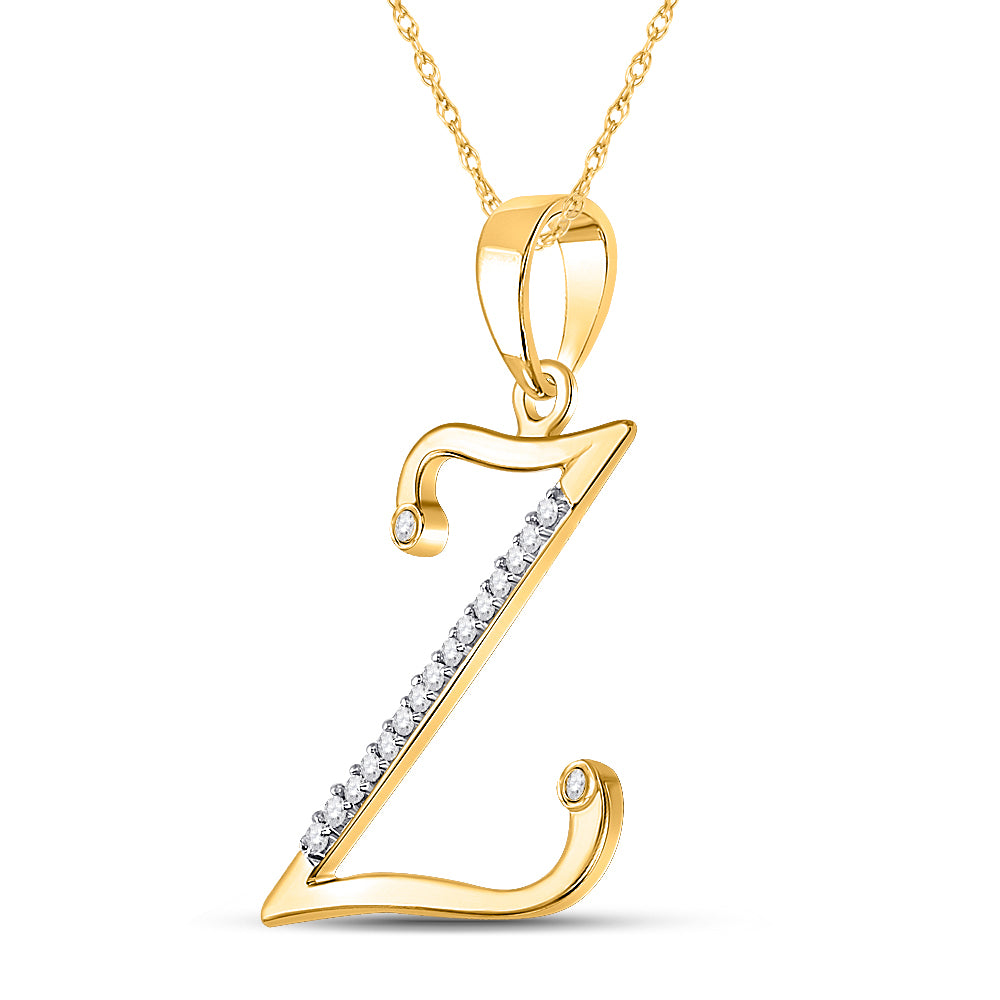 Gold Initial Z Letter Pendant 1/12 Cttw Round Natural Diamond Womens (1.15 grams)