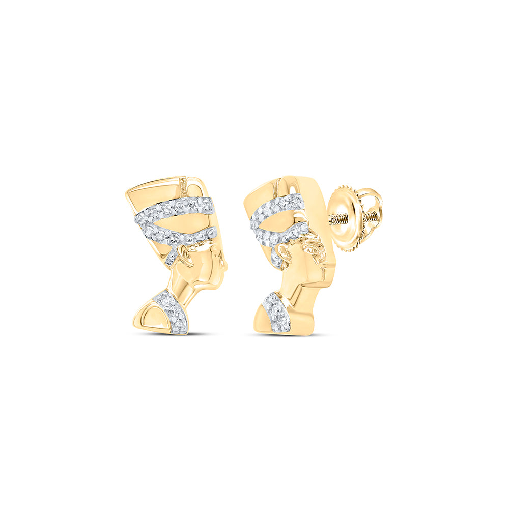 10Kt Yellow Gold 1/20Ctw-Dia Gift Nefertiti Queen Earring (2.34 grams)