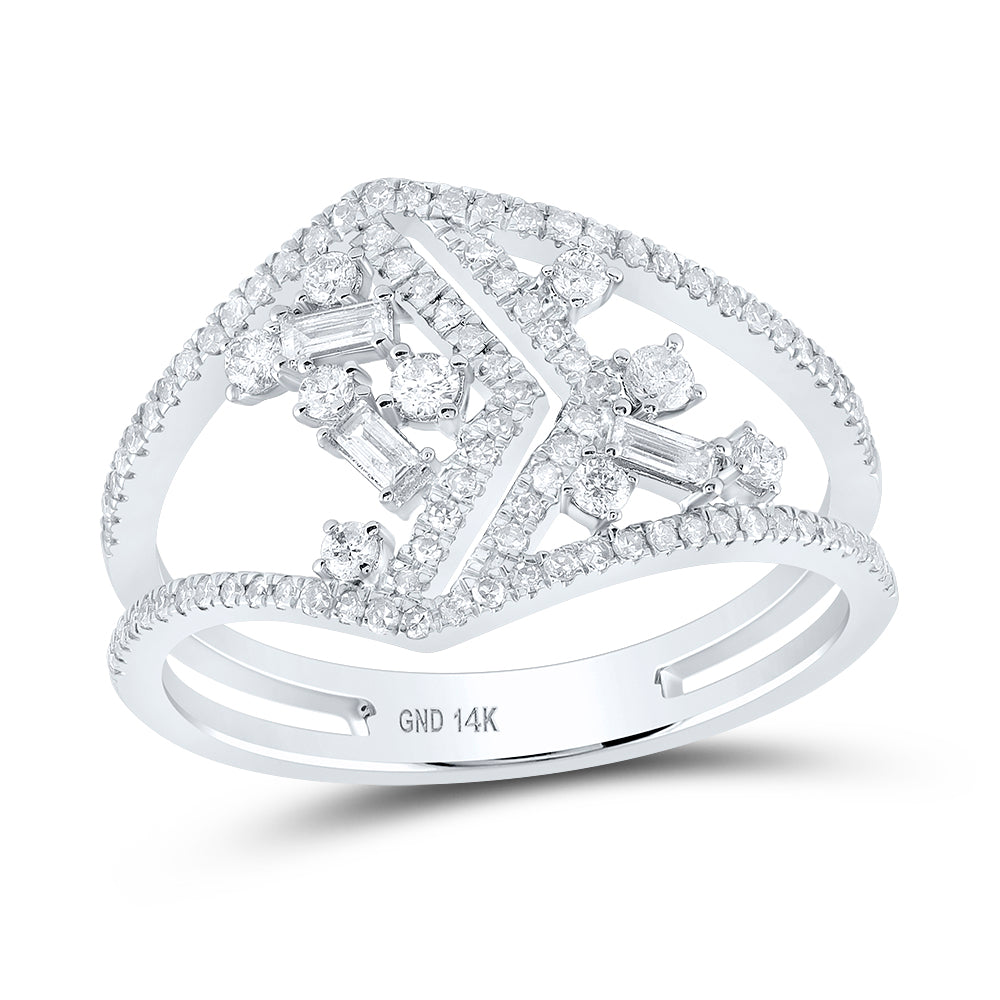 14Kt White Gold Womens Round Diamond Modern Geometric Band Ring 3/8 Cttw (2.8 grams)