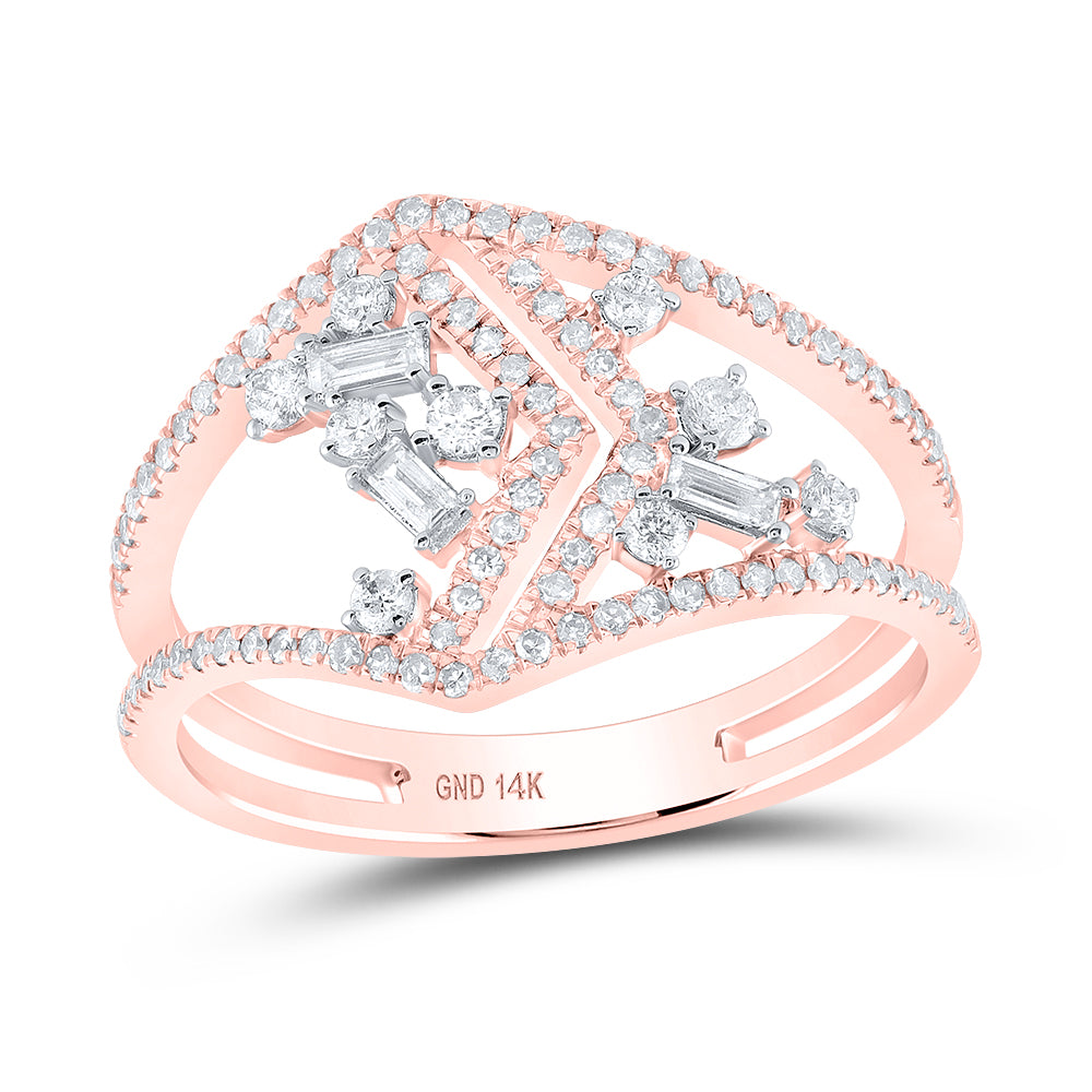 14Kt Rose Gold Womens Baguette Diamond Modern Geometric Band Ring 3/8 Cttw (2.8 grams)