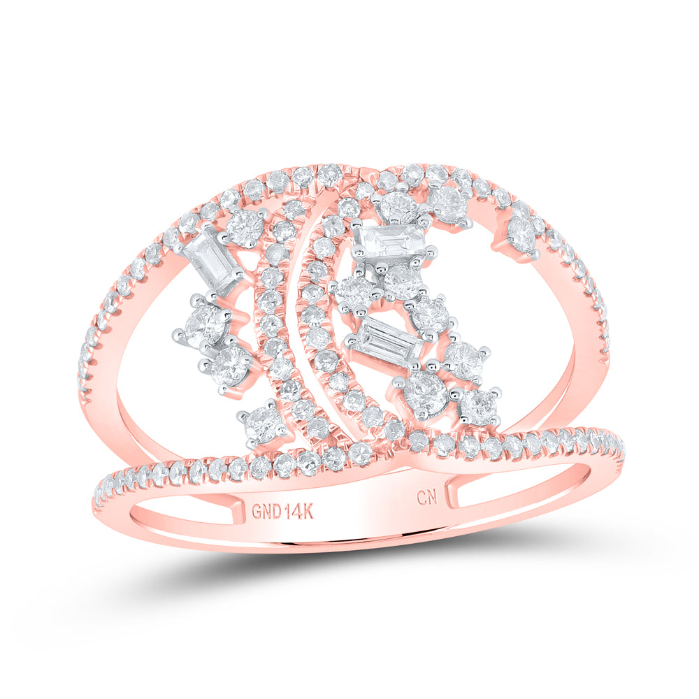 14Kt Rose Gold Womens Round Diamond Modern Cluster Fashion Ring 1/2 Cttw (2.95 grams)