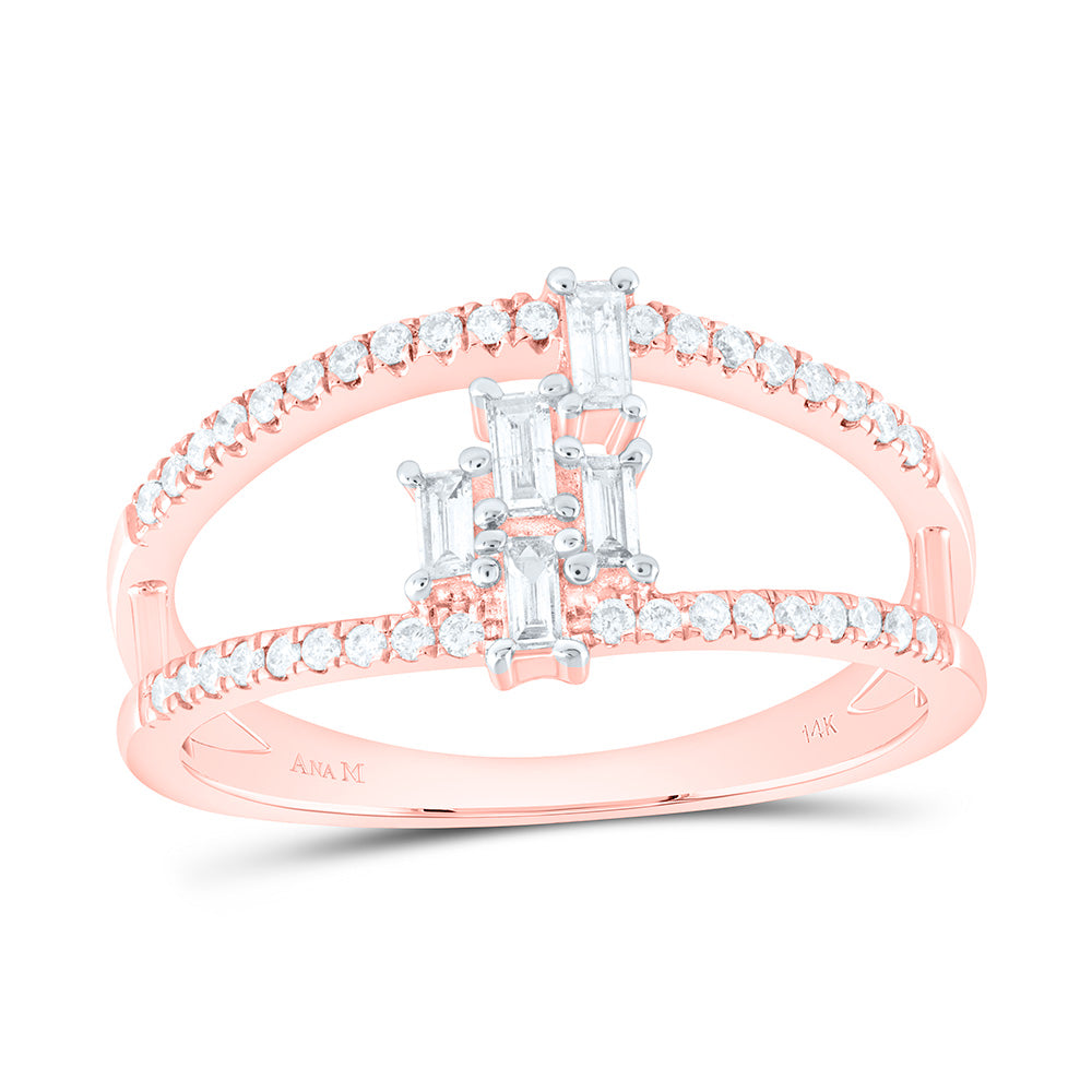14Kt Rose Gold Womens Baguette Diamond Modern Fashion Ring 1/3 Cttw (2.74 grams)