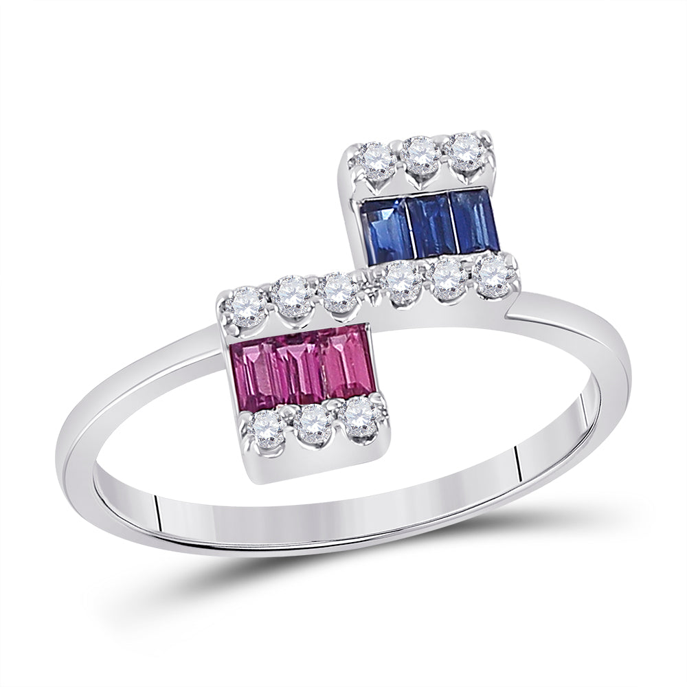 14Kt White Gold Womens Baguette Blue Sapphire Modern Fashion Ring 1/2 Cttw (2.41 grams)