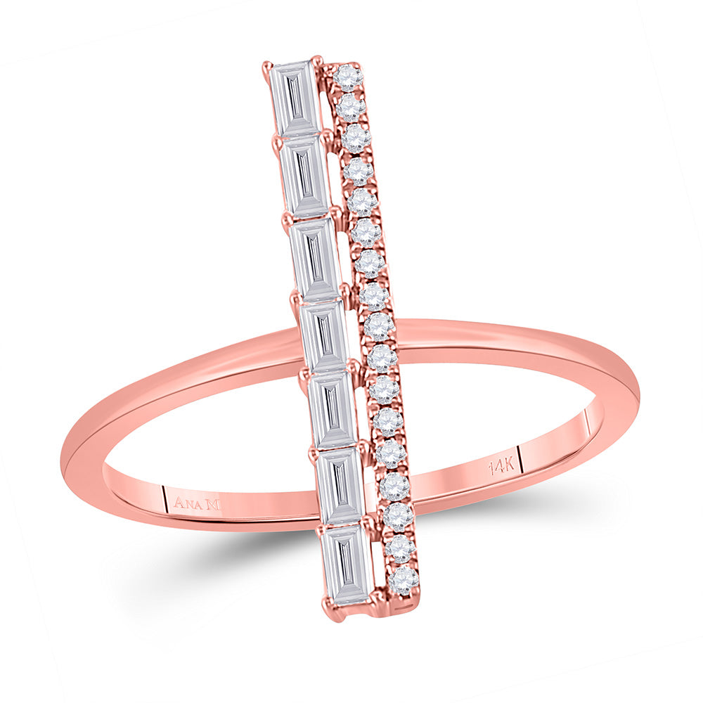 14Kt Rose Gold Womens Baguette Diamond Linear Fashion Ring 1/5 Cttw (2.51 grams)