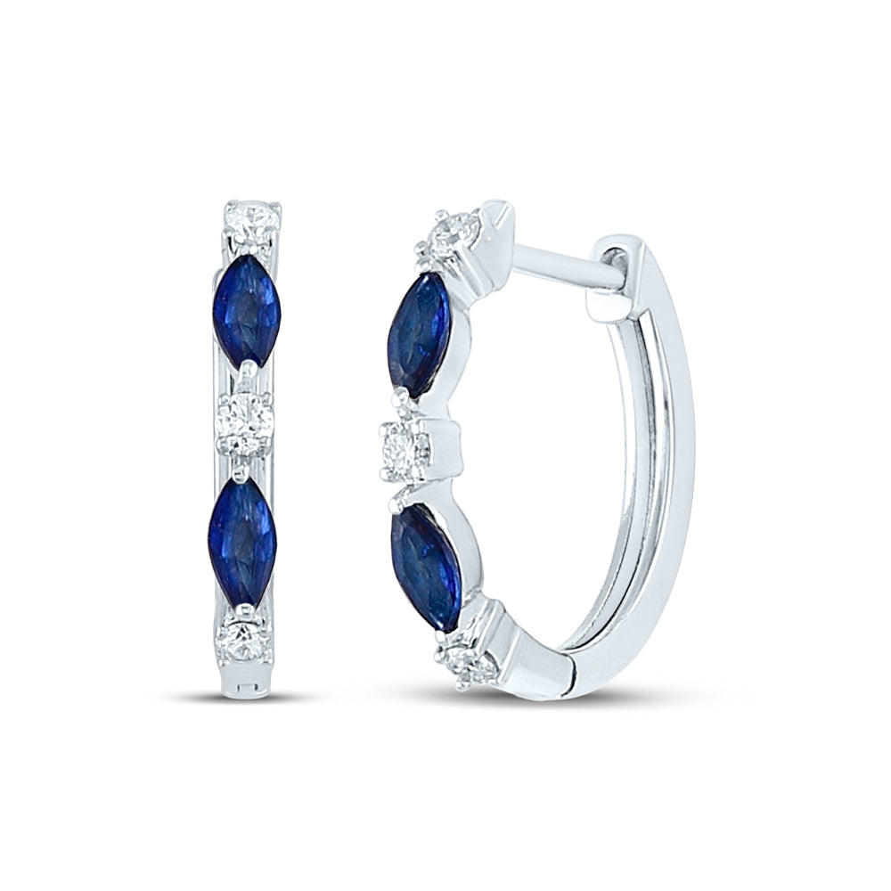 14Kt White Gold 1/8Ctw-Diamond 1/3Ct Synthetic Mq-Sapphire Gem Hoops (1.87 grams)