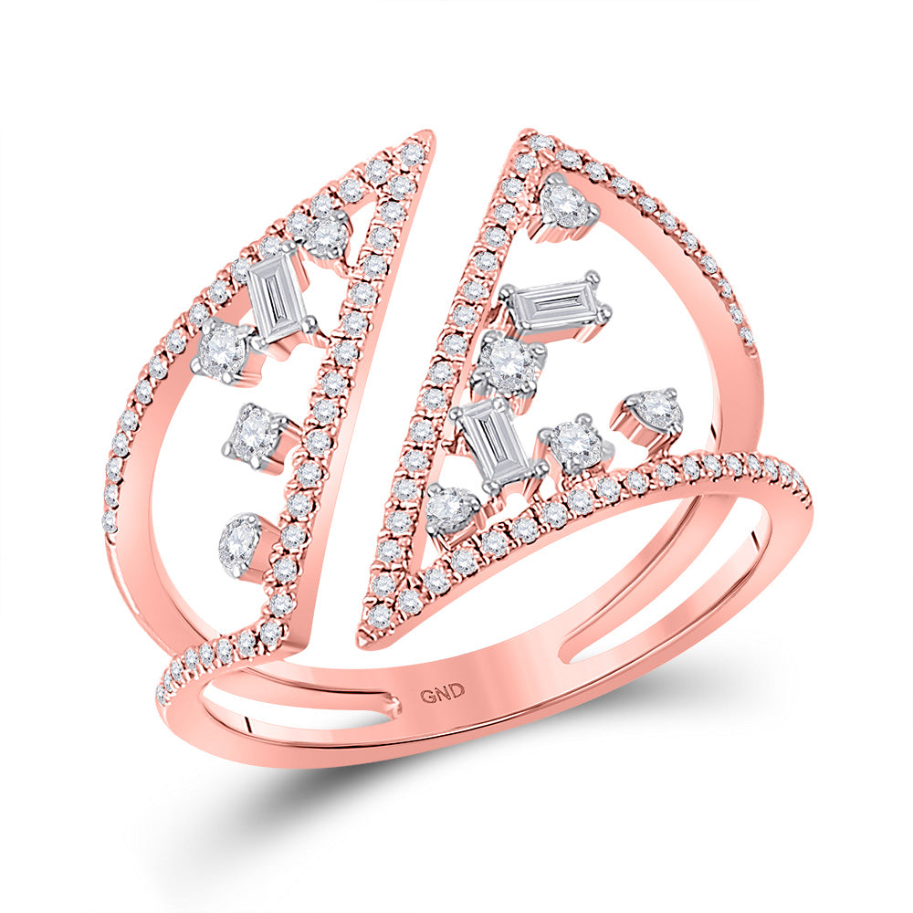 14Kt Rose Gold Womens Round Diamond Modern Geometric Band Ring 3/8 Cttw (2.61 grams)