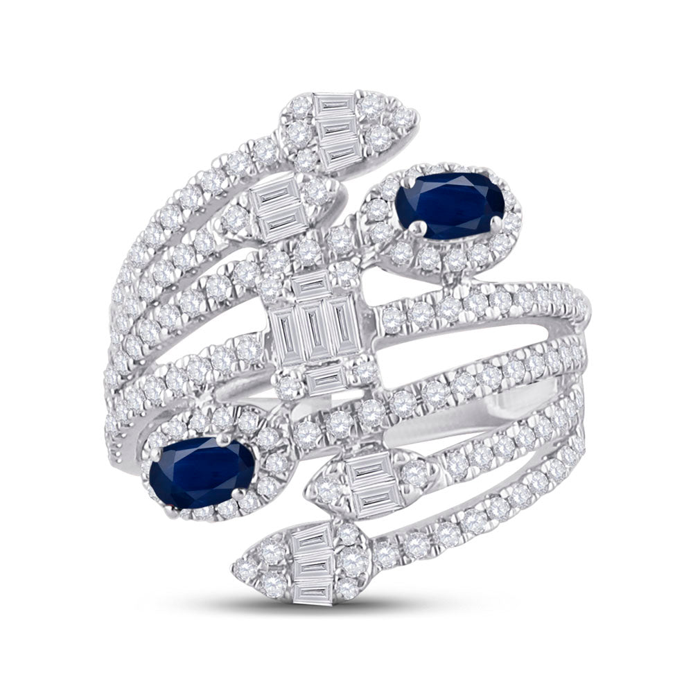 14Kt White Gold 1 1/5Ctw-Dia Ana M  5X3 Mm Sapphire Nat Gem Diana Ring (6.91 grams)