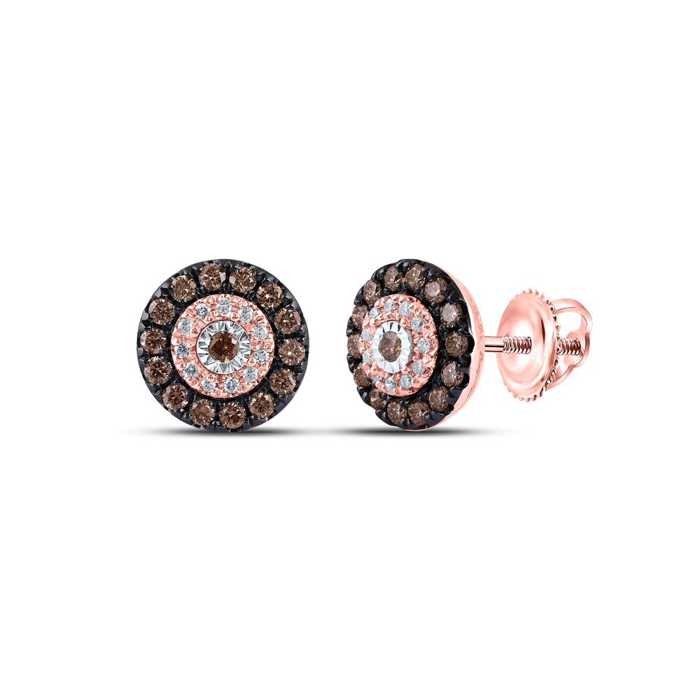 14Kt Rose Gold 1/2 Ctw-Dia Natural Brown Round Earring (2.05 grams)