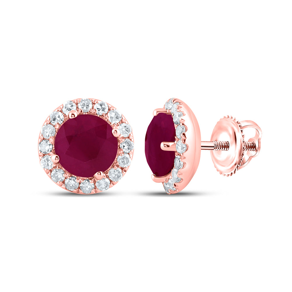 14Kt Rose Gold 1/5Ctw-Diamond 1Ct-Ruby Natural Gem Earrng (1.16 grams)
