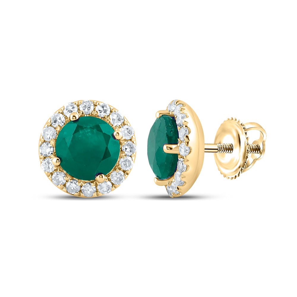 14Kt Yellow Gold 1/5Ctw-Diamond 1Ct-Emerald Natural Gem Earrng (1.16 grams)
