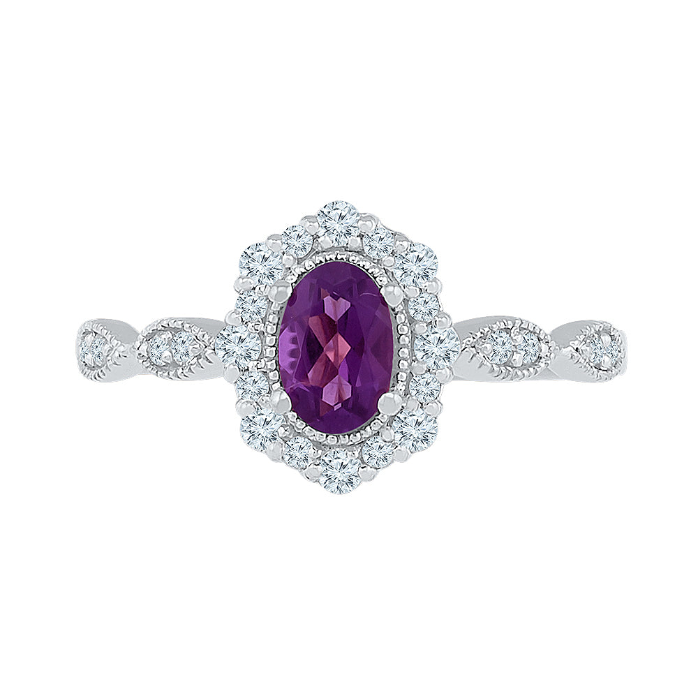 10Kt White Gold 1/2Ctw Amethyst 1/3Ct-Lbws Synthetic Gemstone Ring