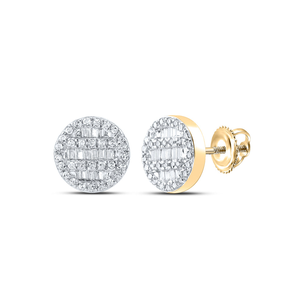 Gold Circle Cluster Earrings 1/3 Cttw Baguette Natural Diamond Womens (1.74 grams)