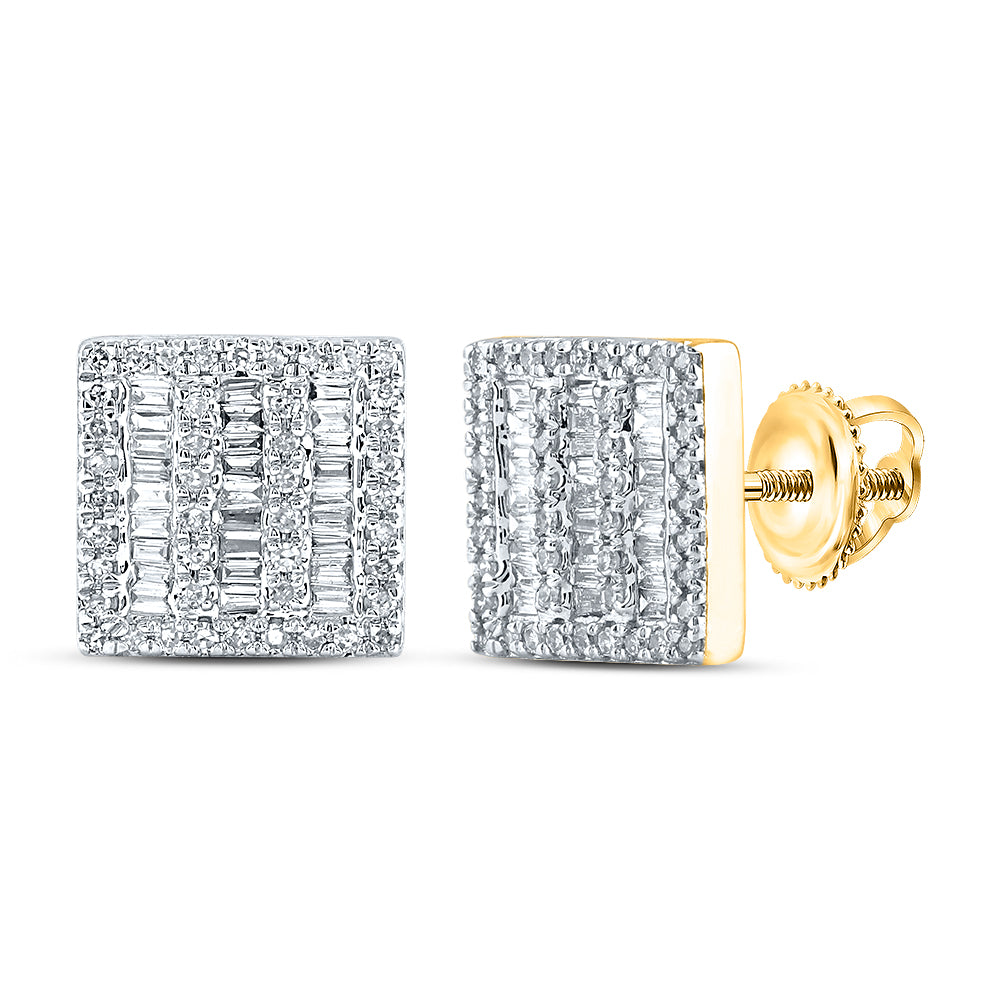 Gold Square Earrings 1/2 Cttw Baguette Natural Diamond Mens (2.69 grams)