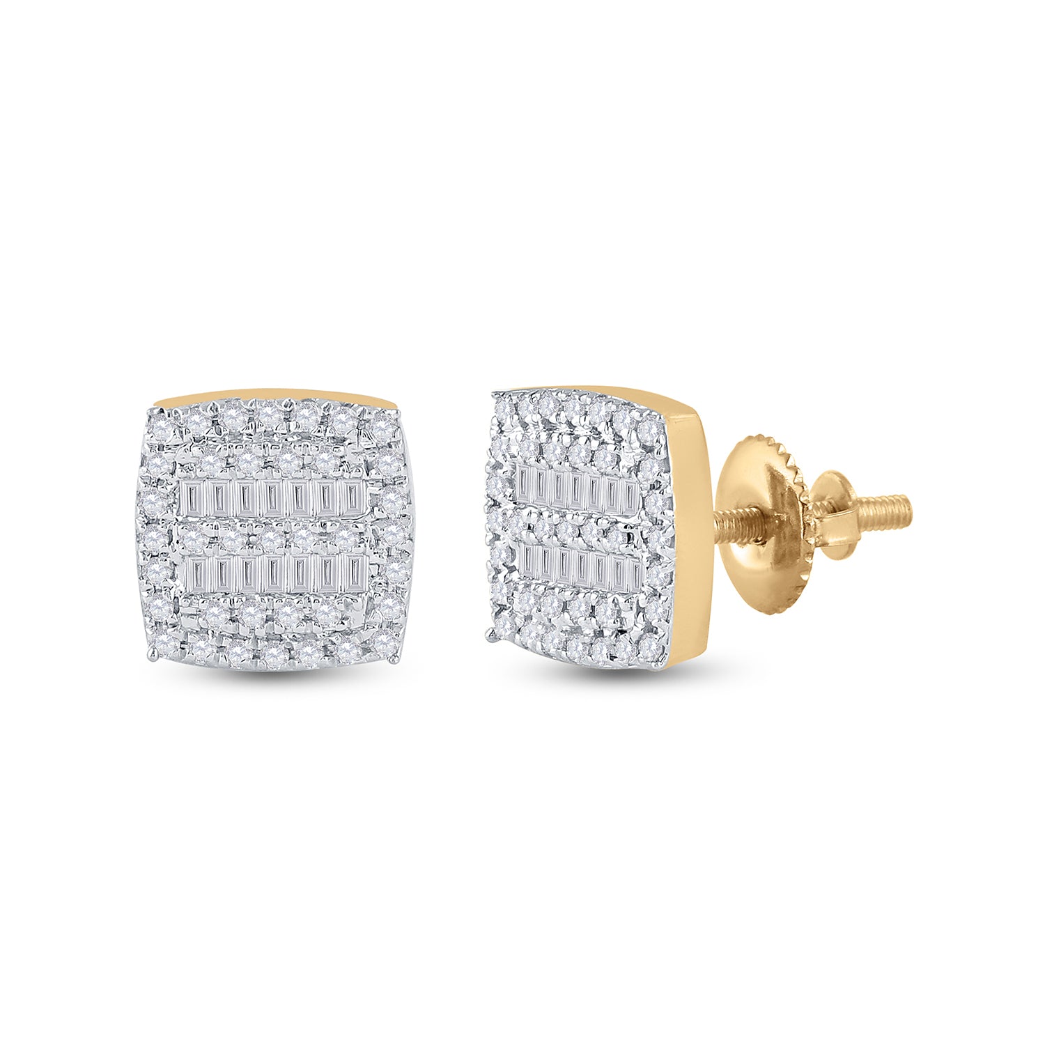 Gold Square Earrings 1/3 Cttw Baguette Natural Diamond Womens (2.09 grams)